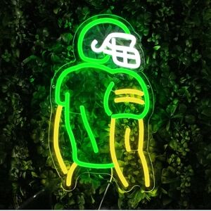 GREENBAY PACKER COLORS Football Player Neon/LED Sign, USB Powered & Dimmable